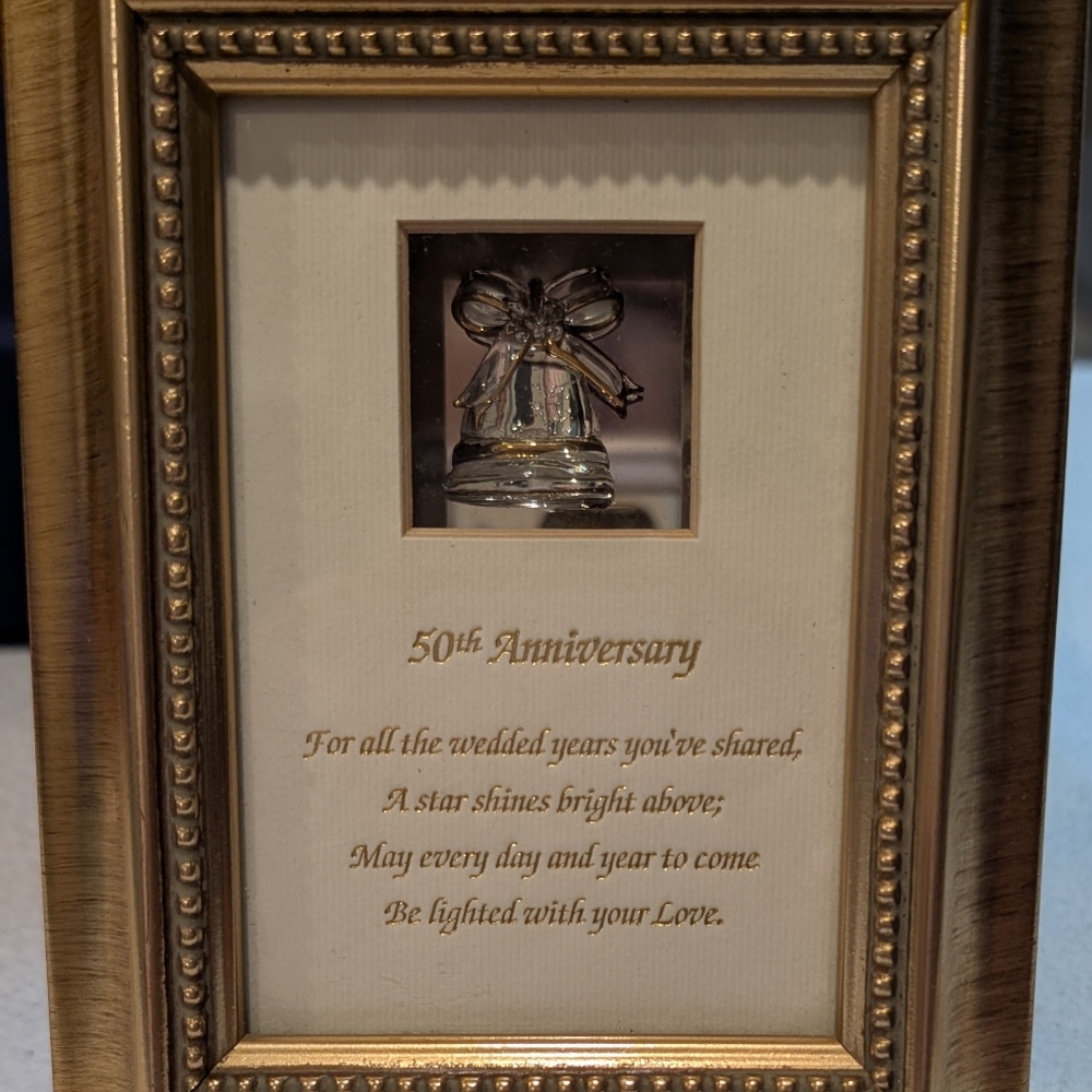 50th Golden Anniversary 5"x7" Gold Frame Bells Wedding Gift Vintage Style